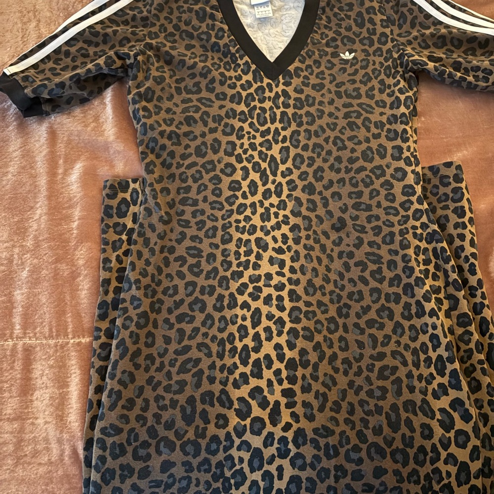 Adidas Brown Leopard Print V-Neck Dress
